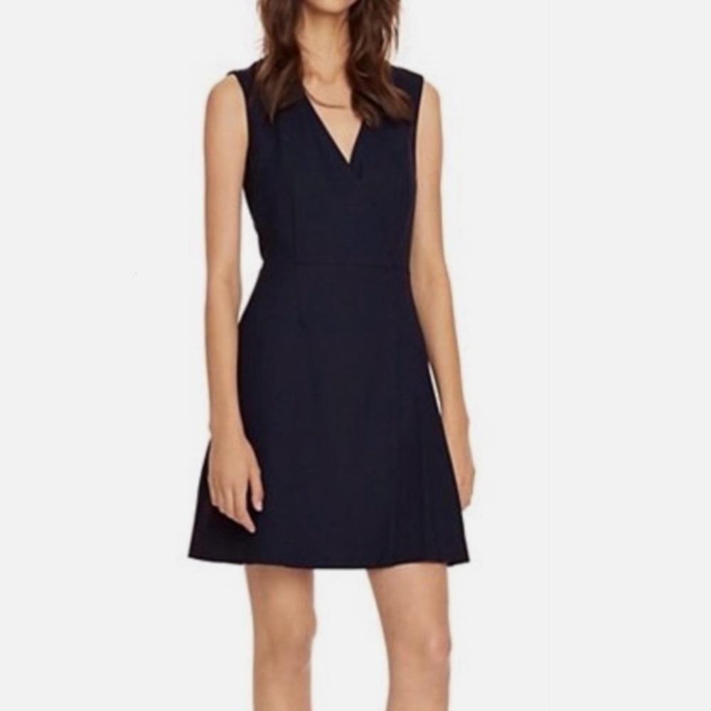 Tory Burch Sleeveless Mini Dress Wool Blend Navy Blue Size 6 Pleated Skirt EUC